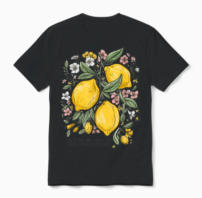Retro Lemon Outfit with Lemon Tree Design Citrus Lemon T-Shirt, Black, S Unisex T-Shirt in Black