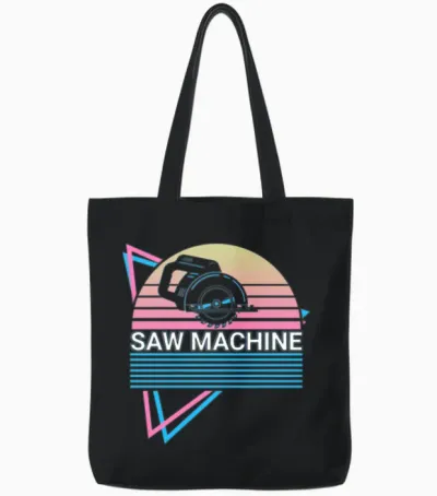 Saw Machine Retro Tote Bags - Black