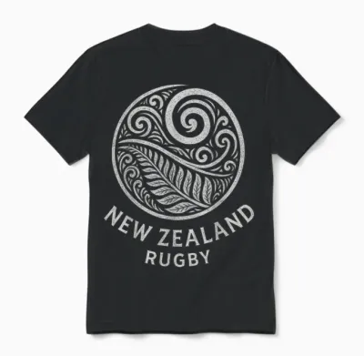 New Zealand Rugby Maori Silver Fern Unisex T-Shirt - Black