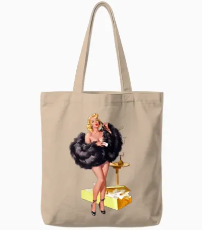 Retro Vintage Pin Up Girl in Fur Tote Bags - Natural