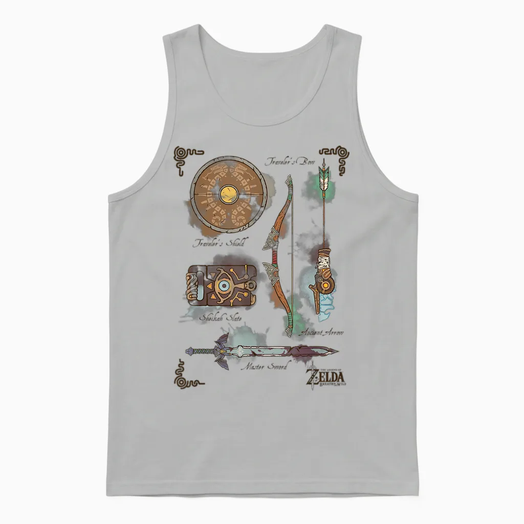 Zelda Breath of the Wild Link Inventory Graphic Unisex Tank Top in Ash