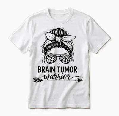 Chignon Désordonné Guerrier Tumeur Cérébrale Unisex T-Shirt - White