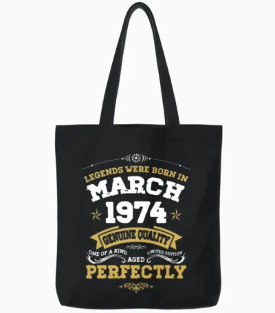 Vintage Aged to Perfection March 1974 Tote Bags - Black