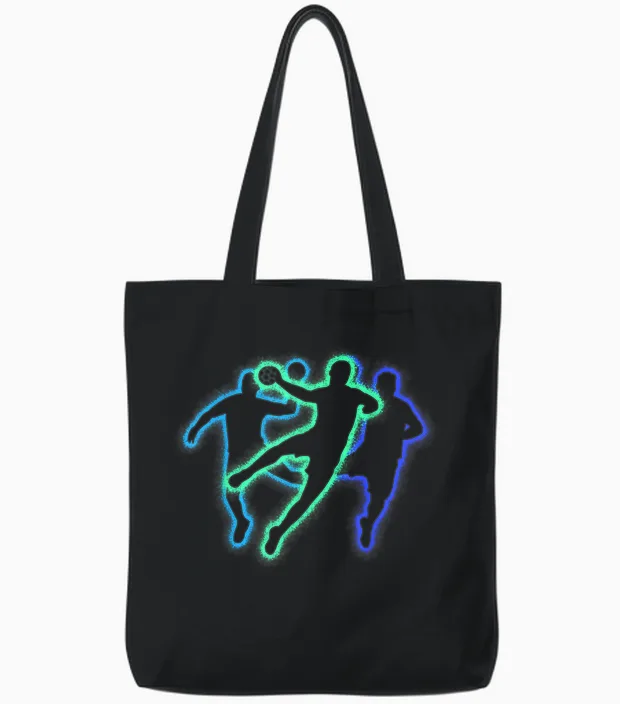 Handballspieler Handballer Silhouetten Jungen Handball Tote Bags in Black