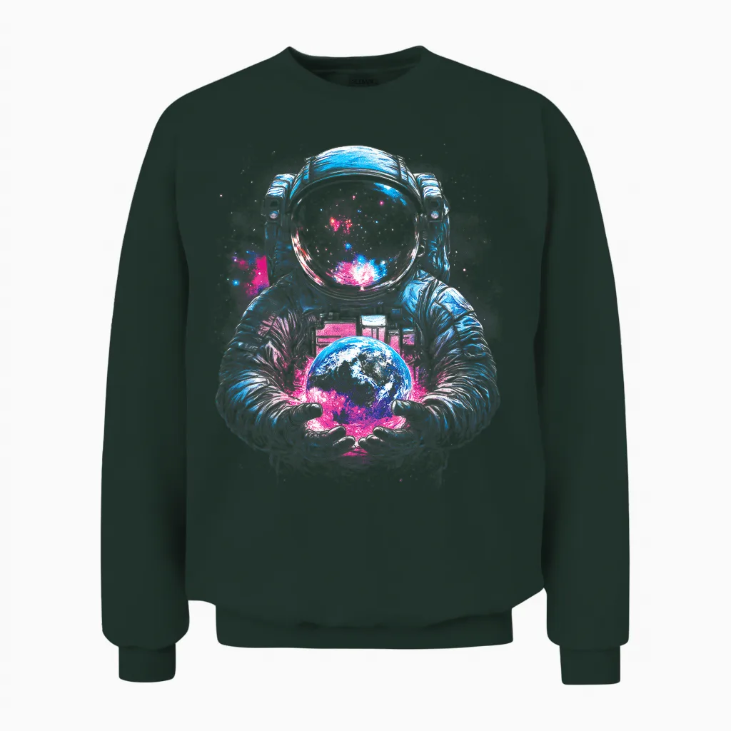 Astronaut Planet Earth Outer Space Galaxy Universe Science Unisex Sweatshirt in Forest