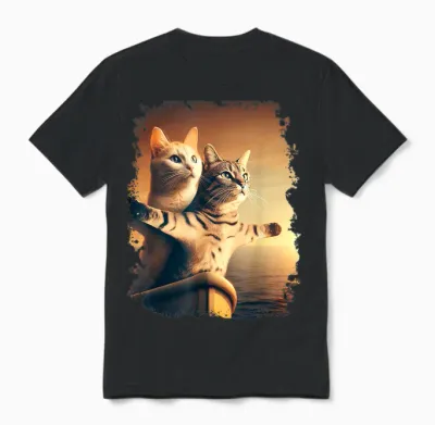 Titanic Meme Kids Girls Funny Cat Titanic T-Shirt, Black, S Unisex T-Shirt - Black