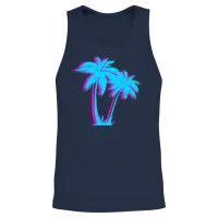 Beach Vaporwave Palm Tree Gift Aesthetic Tropical Unisex Tank Top - Navy – 2