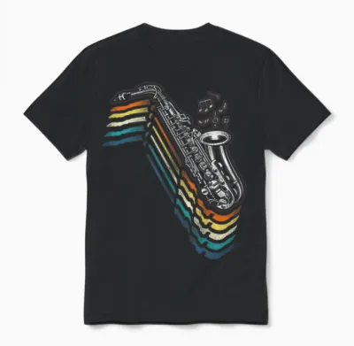 Saxophone Retro Vintage Unisex T-Shirt - Black
