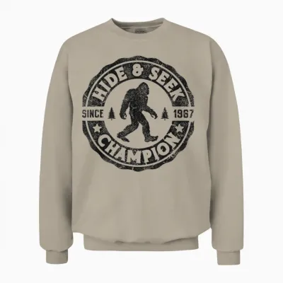 Bigfoot Hide and Seek Champion Funny Sasquatch Retro Vintage Unisex Sweatshirt - Sand