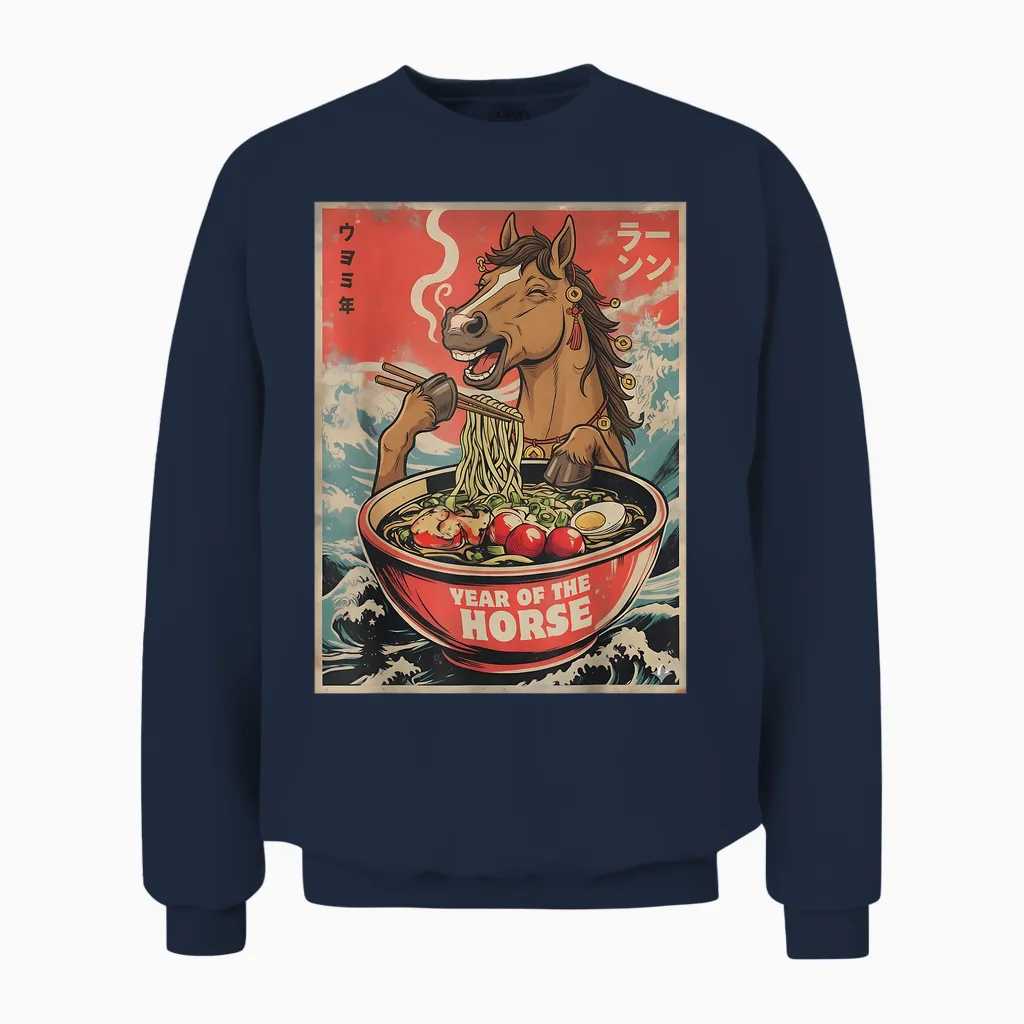 Zodiac Chinese New Year of the Horse 2026 Ramen Men Women Unisex Sweatshirt in Navy