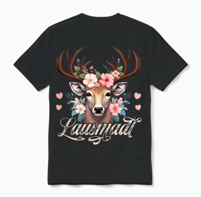 Dirndl Trachtenshirt Damen Lausmadl T-Shirt Mädchen Trachten Unisex T-Shirt in Black