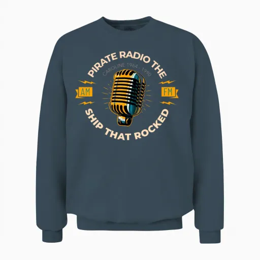 Caroline Retro Pirate Radio the Ship That Rocked Unisex Sweatshirt in Dark Heather