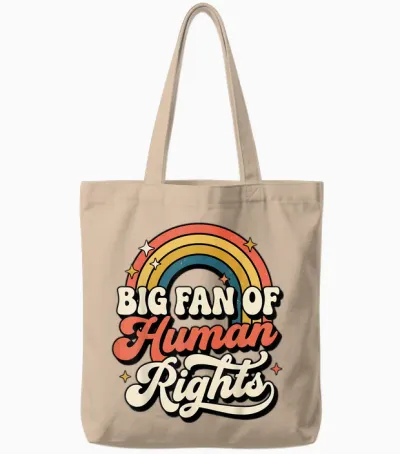 Big Fan of Human Rights Vintage Rainbow Tote Bags - Natural