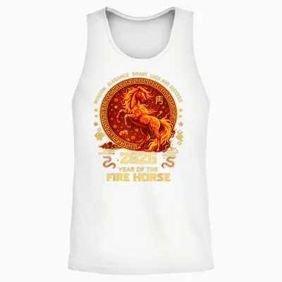 Nouvel an Chinois 2026 Année Du Cheval De Feu Rouge Unisex Tank Top - White