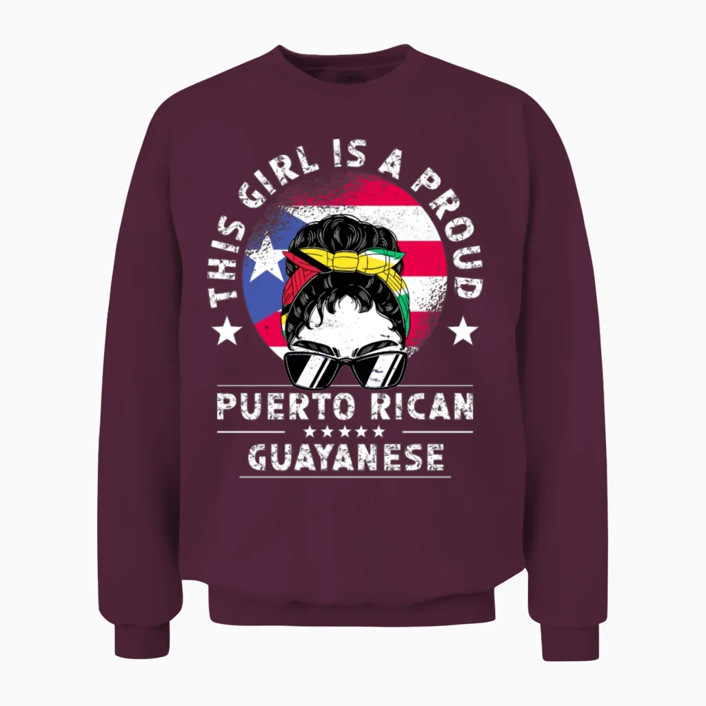 Puerto Rico Flag Guyana Grown Women Girl Unisex Sweatshirt in Maroon