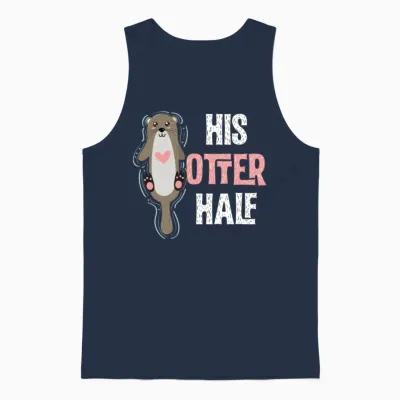 His Otter Half Punny Romantic Couple Valentine's Unisex Tank Top - Navy