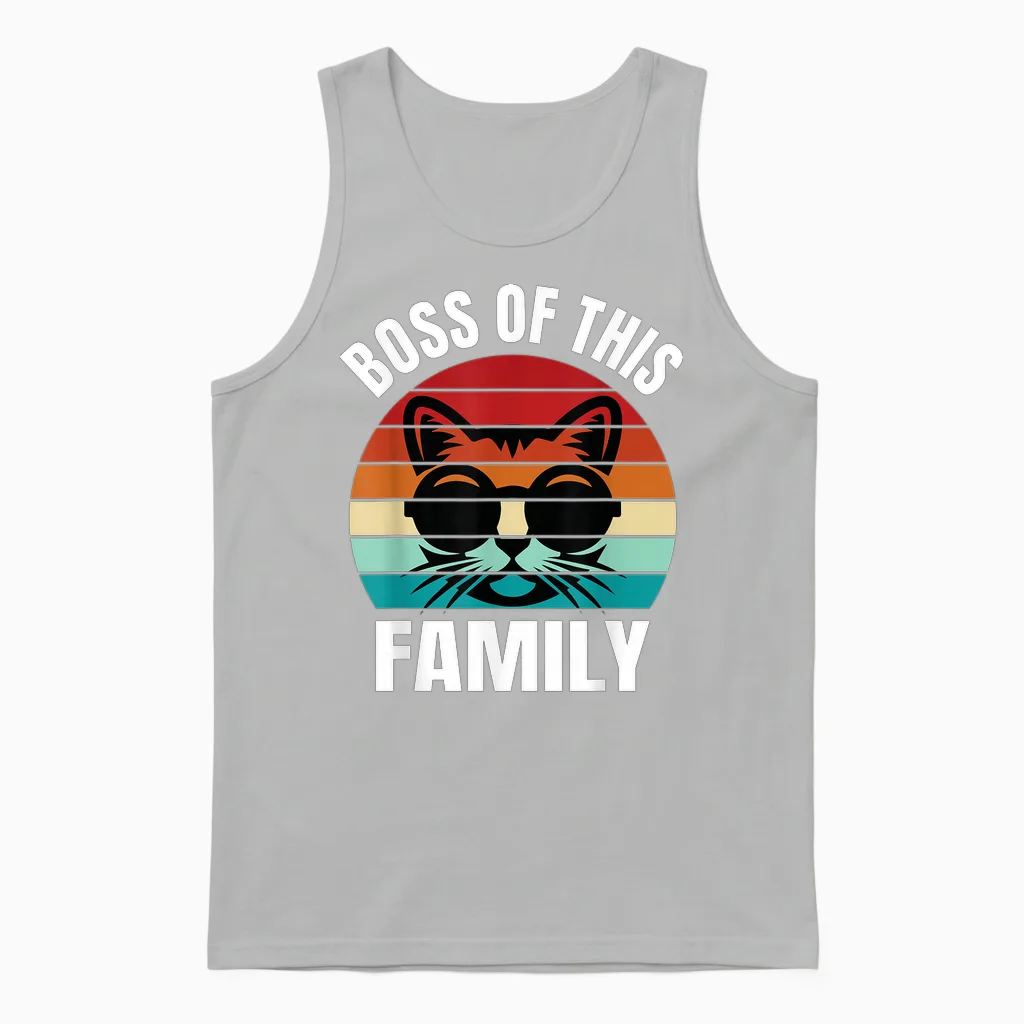 Boss of This Family Retro-Katze Unisex Tank Top in Ash