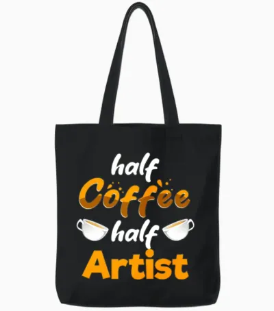 Half Coffee Half Artist Funny Art Humor Designer Tote Bags - Black