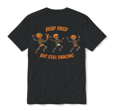 Dancing Skeleton Halloween Fall Graphic Unisex T-Shirt - Black