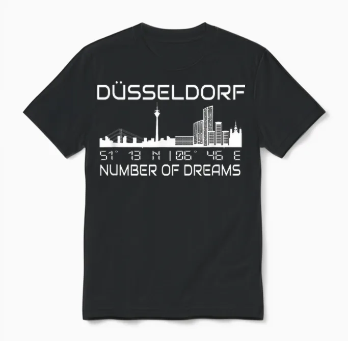Skyline Düsseldorf Koordinaten Gps Geographie Silhouette Unisex T-Shirt in Black
