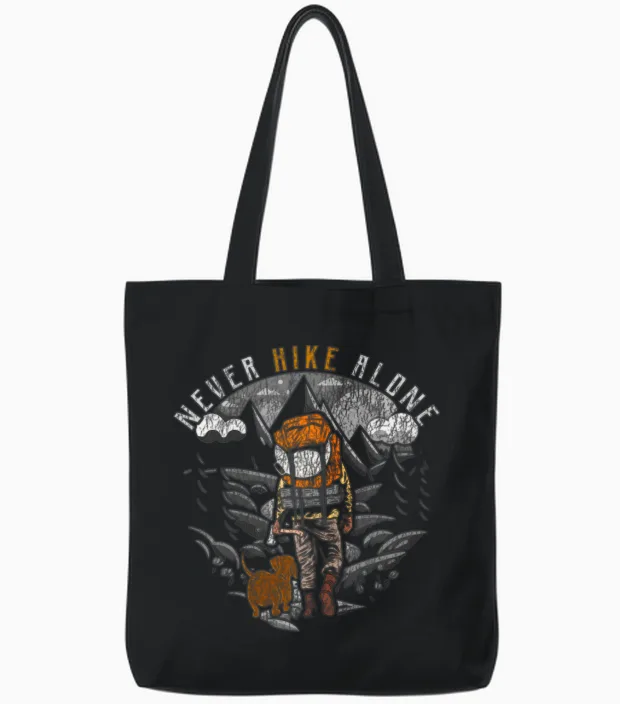 Hiking - Never Hike Alone & Outdoors Tote Bags in Black