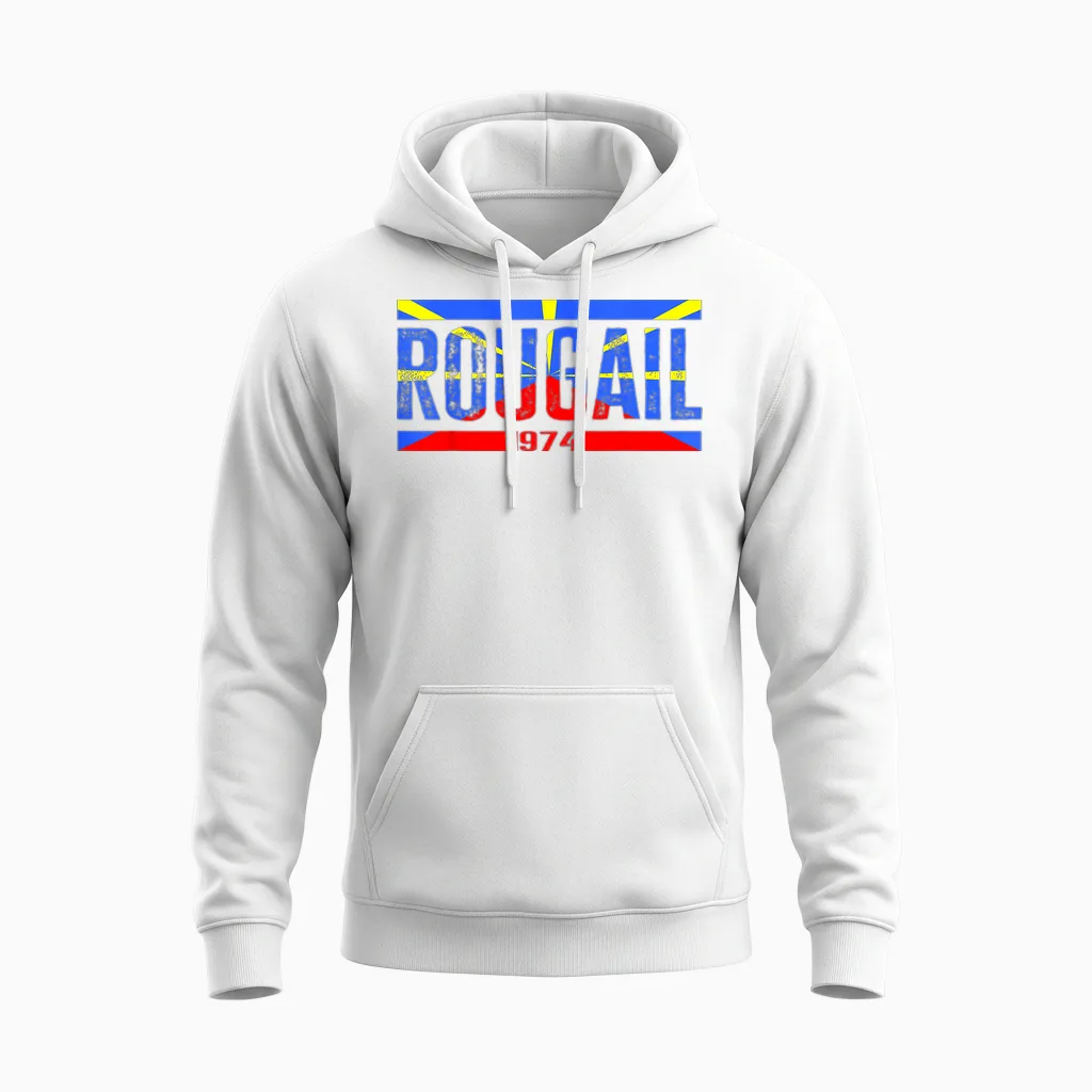 Island of the Réunion 974 Representing Creole Rouge Flag T-Shirt, Black Unisex Hoodie in White