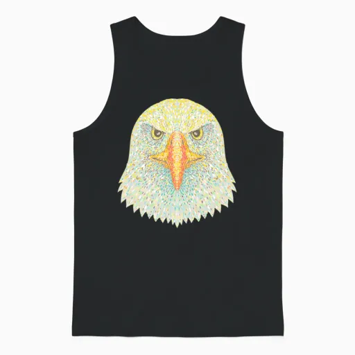 Bald Eagle Head Front View Pointillist Dot Art Unisex Tank Top in Black