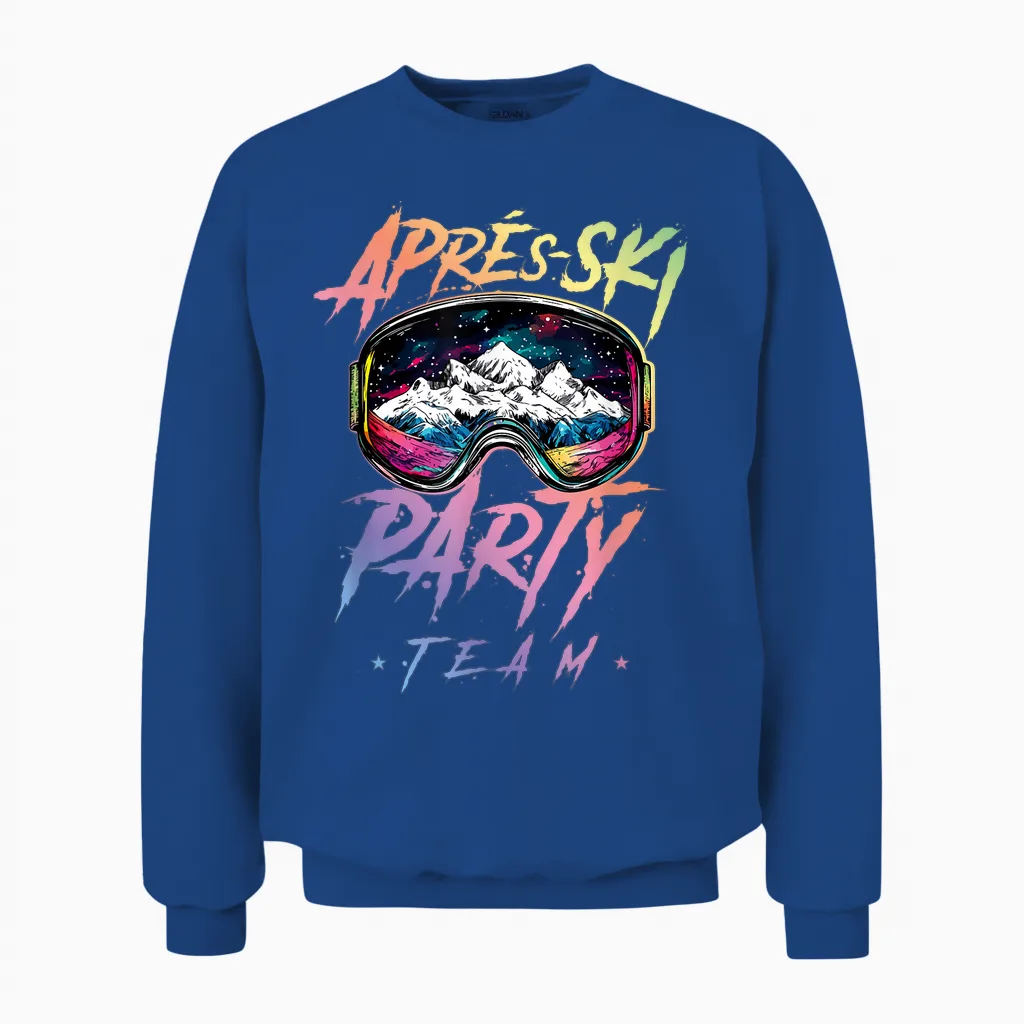 Apres Ski Party Team 2025 Colourful T-Shirt, Black Unisex Sweatshirt in Royal