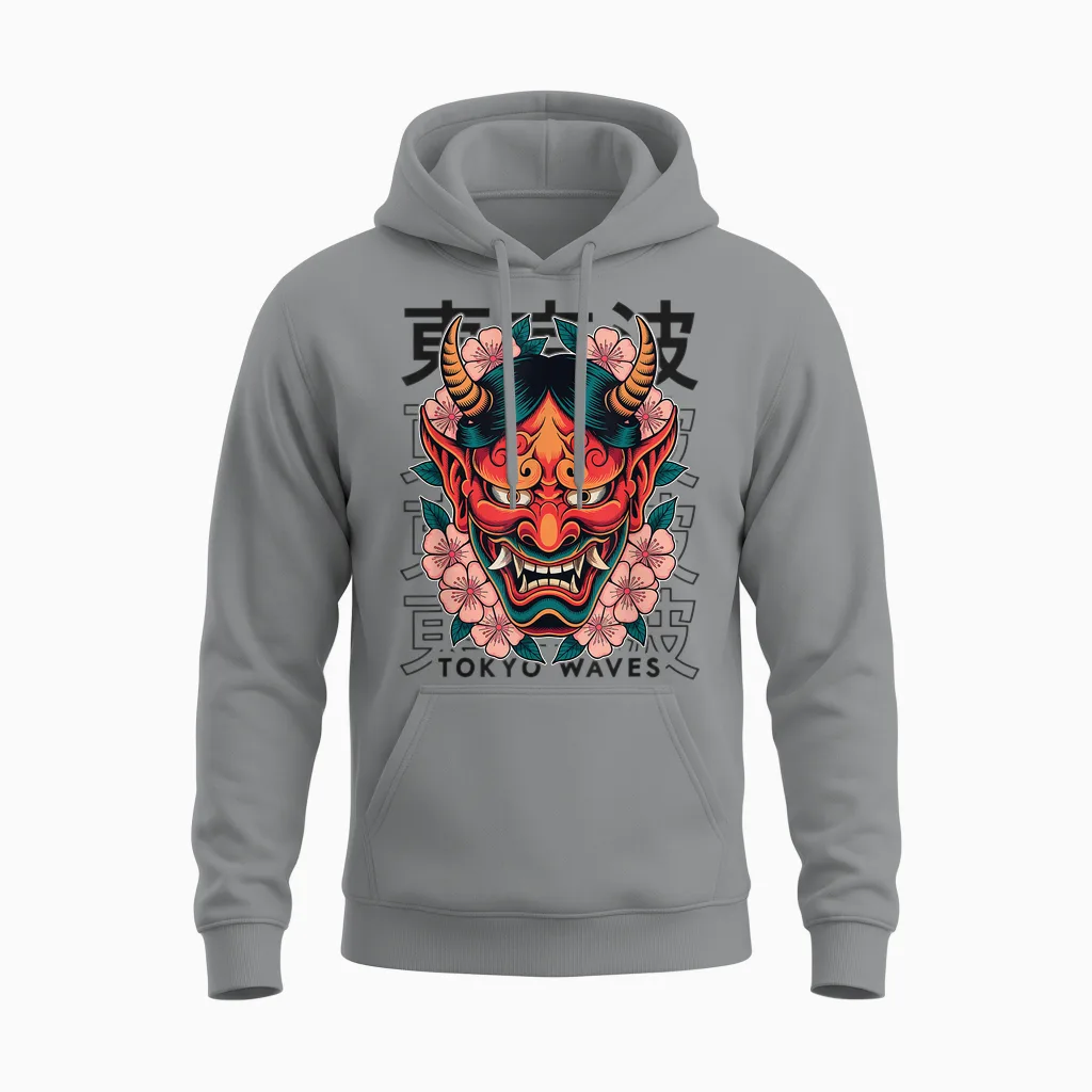 Masque De Démon Japonais Yokai Devil Hannya Japan Oni Unisex Hoodie in Sport Grey