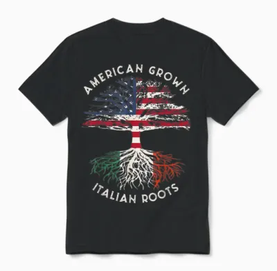 American Grown Italian Roots Family Tree Italy Flag Italian Unisex T-Shirt - Black