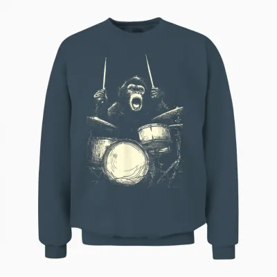 Chimp Playing Drums Funny Music Animal Drummer Unisex Sweatshirt - Dark Heather