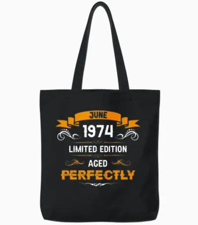 June 1974 Vintage Birthday Present Tote Bags - Black