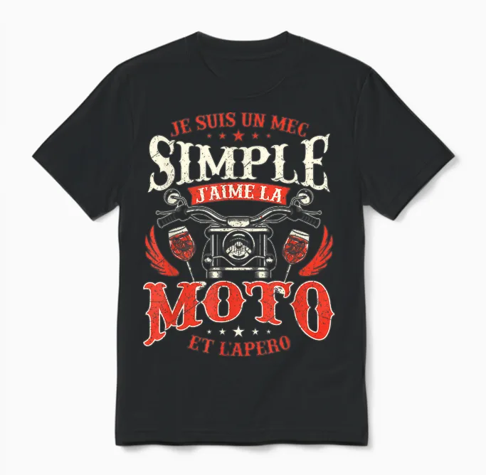 Je Suis Un Guy Simple J'aime La Moto - Biker Motorcycling T-Shirt, Black, S Unisex T-Shirt in Black