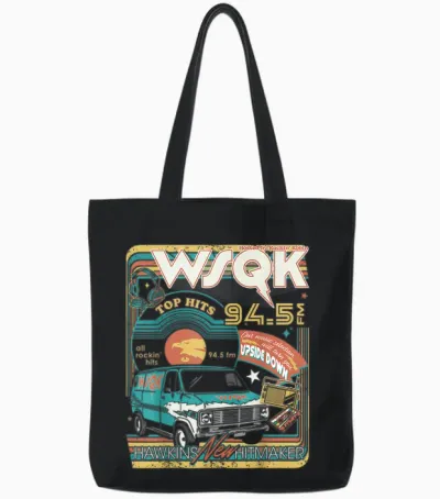 Stranger Things Season 5 Wsqk Hawkins New Hitmaker Retro Tote Bags - Black