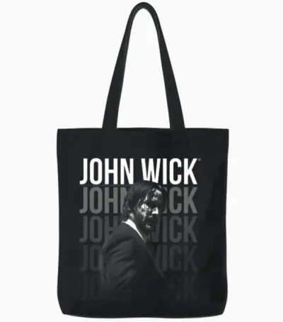 John Wick Repeating Logo T-Shirt, Black Tote Bags - Black