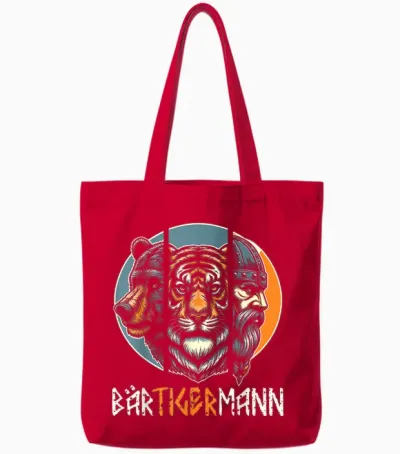 Bärtigermann Viking Beard Full Beard Tiger Man T-Shirt, Black Tote Bags - Red