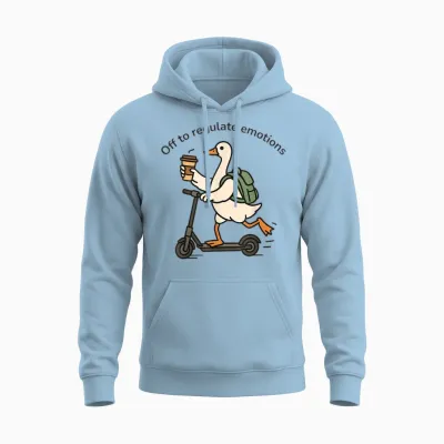 Off to Regulate Emotions Funny Goose on Scooter Unisex Hoodie - Light Blue