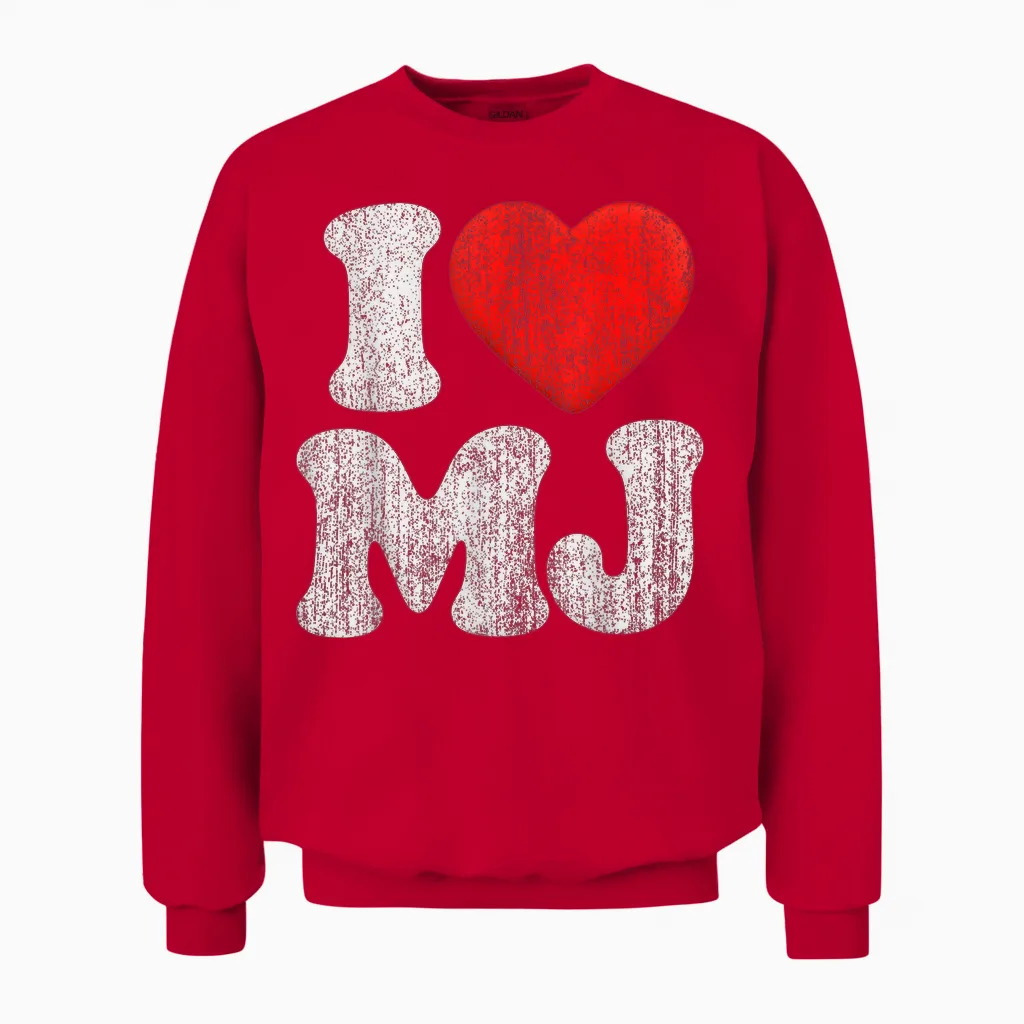Retro I Love Mj Shirt, I Heart Mj Unisex Sweatshirt in Red