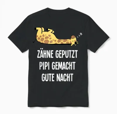 Teeth Geputzt Gute Nacht Giraffe Nightdress Sleepshirt T-Shirt, Black Unisex T-Shirt - Black