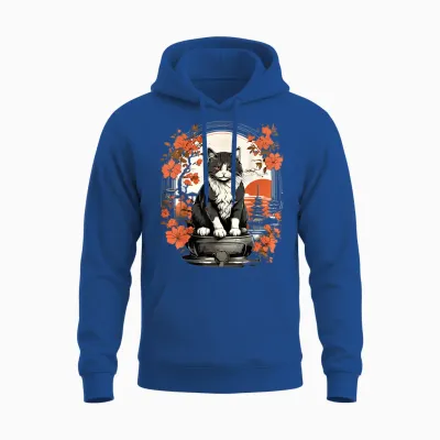 Japanische Katze, ästhetisch, Herren, Damen, Kinder, Japanischer Stil Unisex Hoodie - Royal