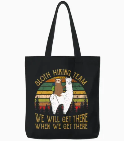 Sloth and Llama Hiking Team Sloth Hiking Tote Bags - Black
