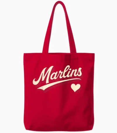 Marlins Retro Typography Tee with Heart Gift for Men Women Tote Bags - Red