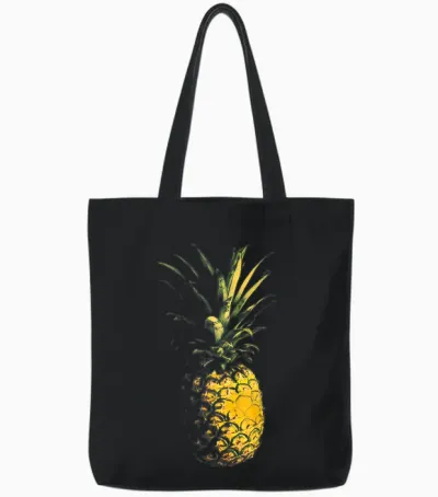 Graphic Art Pineapple Fruit Pineapple T-Shirt, Black, S Tote Bags - Black