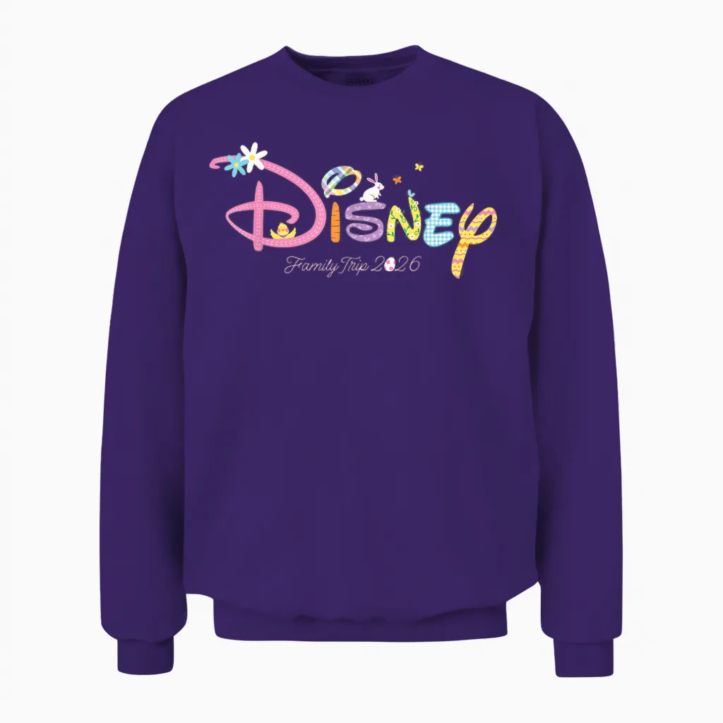 Disney Easter Spring Family Trip 2026 Matching Logo Vacation Unisex Sweatshirt in Purple