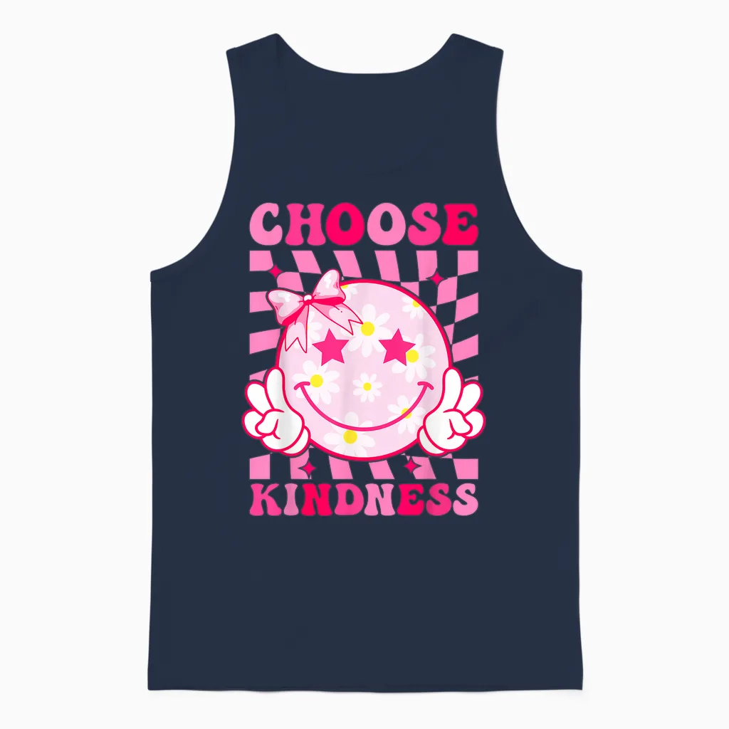 Choose Kindness Smile Face Groovy Be Kind Inspirational Unisex Tank Top in Navy