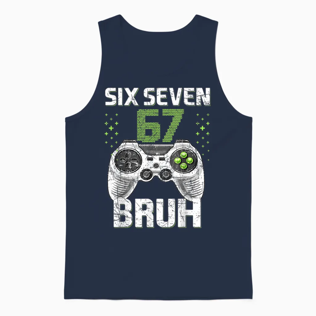 Six Seven 67 Bruh Gaming Birthday Boy Gift for Kids Boys Unisex Tank Top in Navy