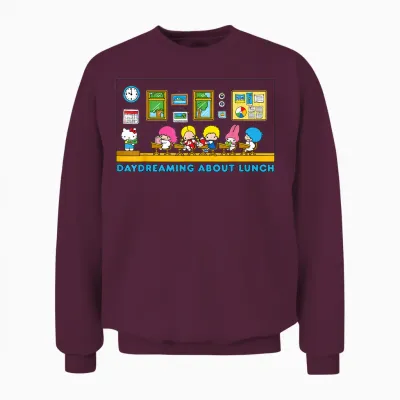 Sanrio Hello Kitty and Friends Daydreaming About Lunch Class Unisex Sweatshirt - Maroon