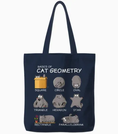Cat Geometry Math Funny Cat Gifts for Cat Dad, Cat Mom, Kids T-Shirt, Small, Black Tote Bags - Navy
