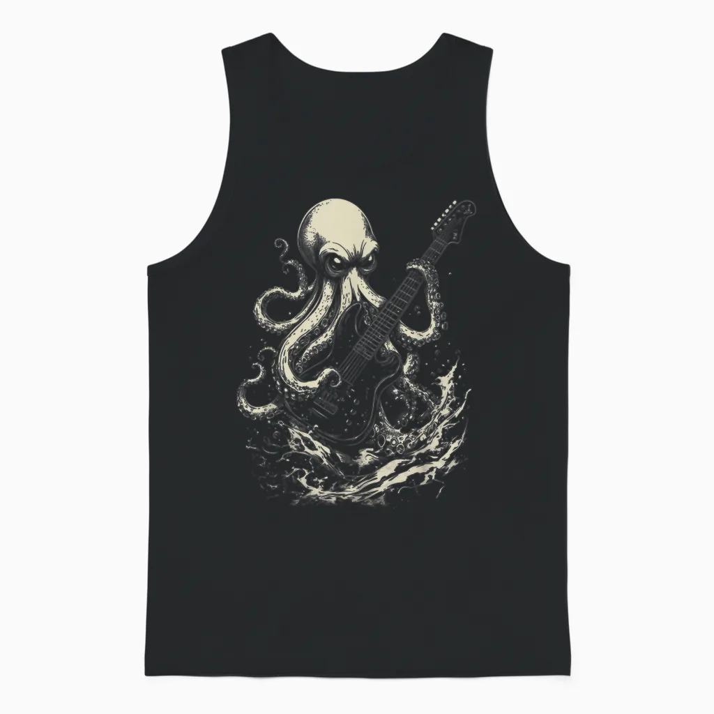 Guitar Octopus Heavy Metal Head Funny Guitarist T-Shirt, Black, S Unisex Tank Top in Black