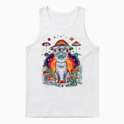 Psychedelische Katze Im Weltraum Trippy Alien Galaxy Visual Unisex Tank Top - White